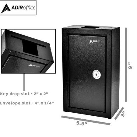 Adiroffice Large Steel Heavy-Duty Key Drop Box, PK2 ADI631-12-BLK-2pk